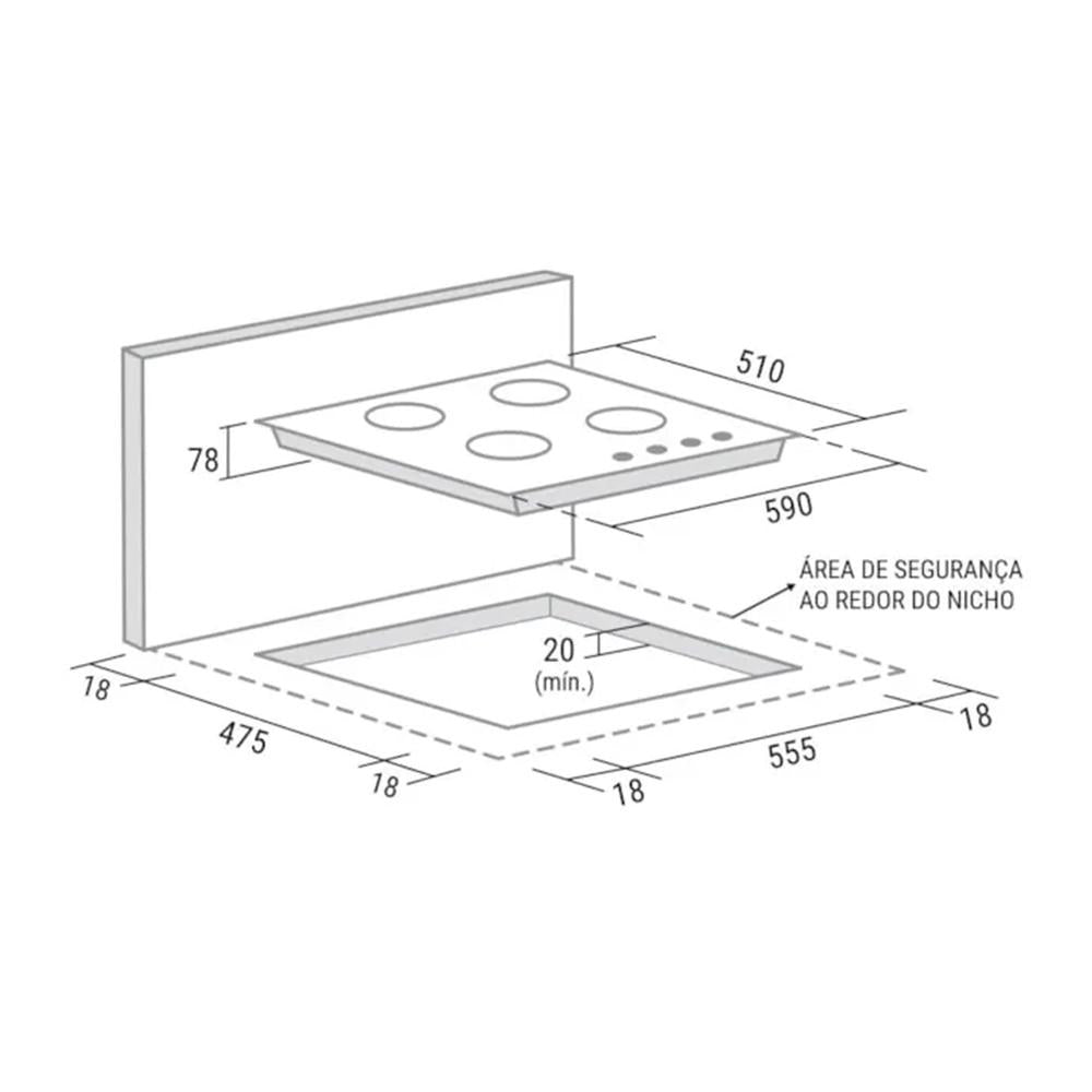 Cooktop Moob Aço Inox 4 Bocas - Bivolt