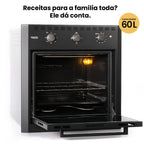 Forno Elétrico de Embutir Moob Luz Interna e Função Grill 60 Litros Preto 127V