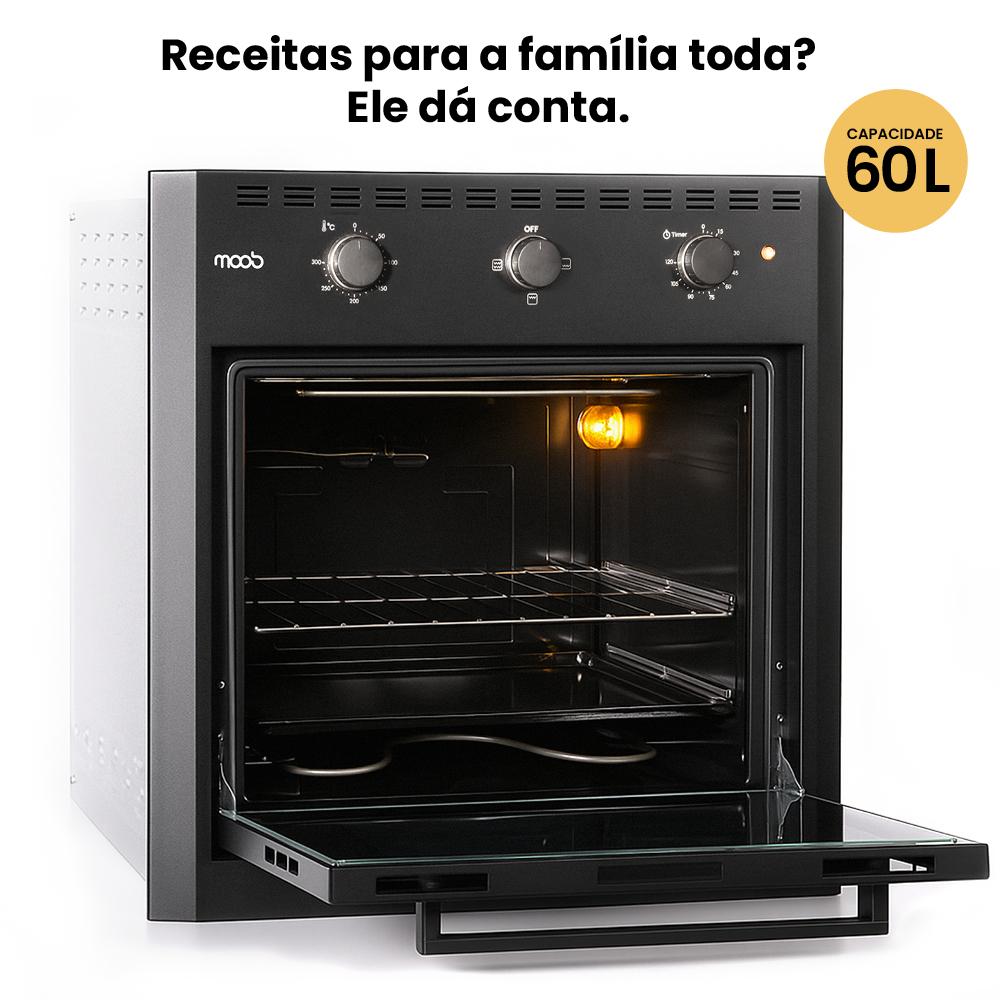 Forno Elétrico de Embutir Moob Luz Interna e Função Grill 60 Litros Preto 127V
