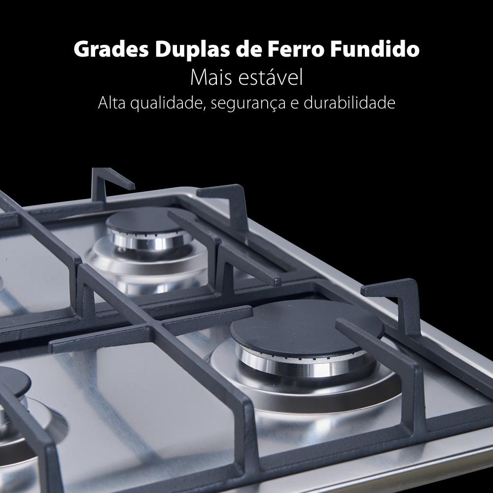Cooktop Moob Aço Inox 5 Bocas Ferro Fundido -  Bivolt