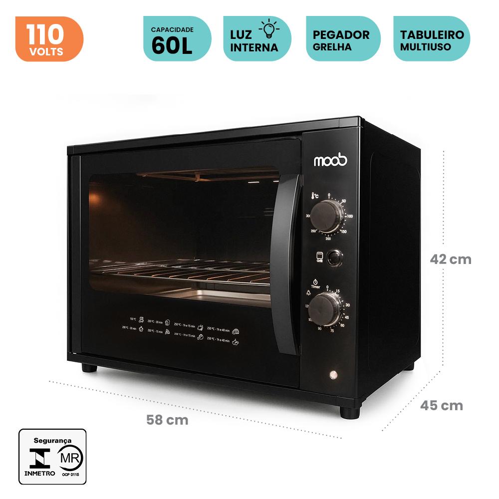 Forno Elétrico de Bancada Moob Top 60 Litros Função Grill Preto 127V