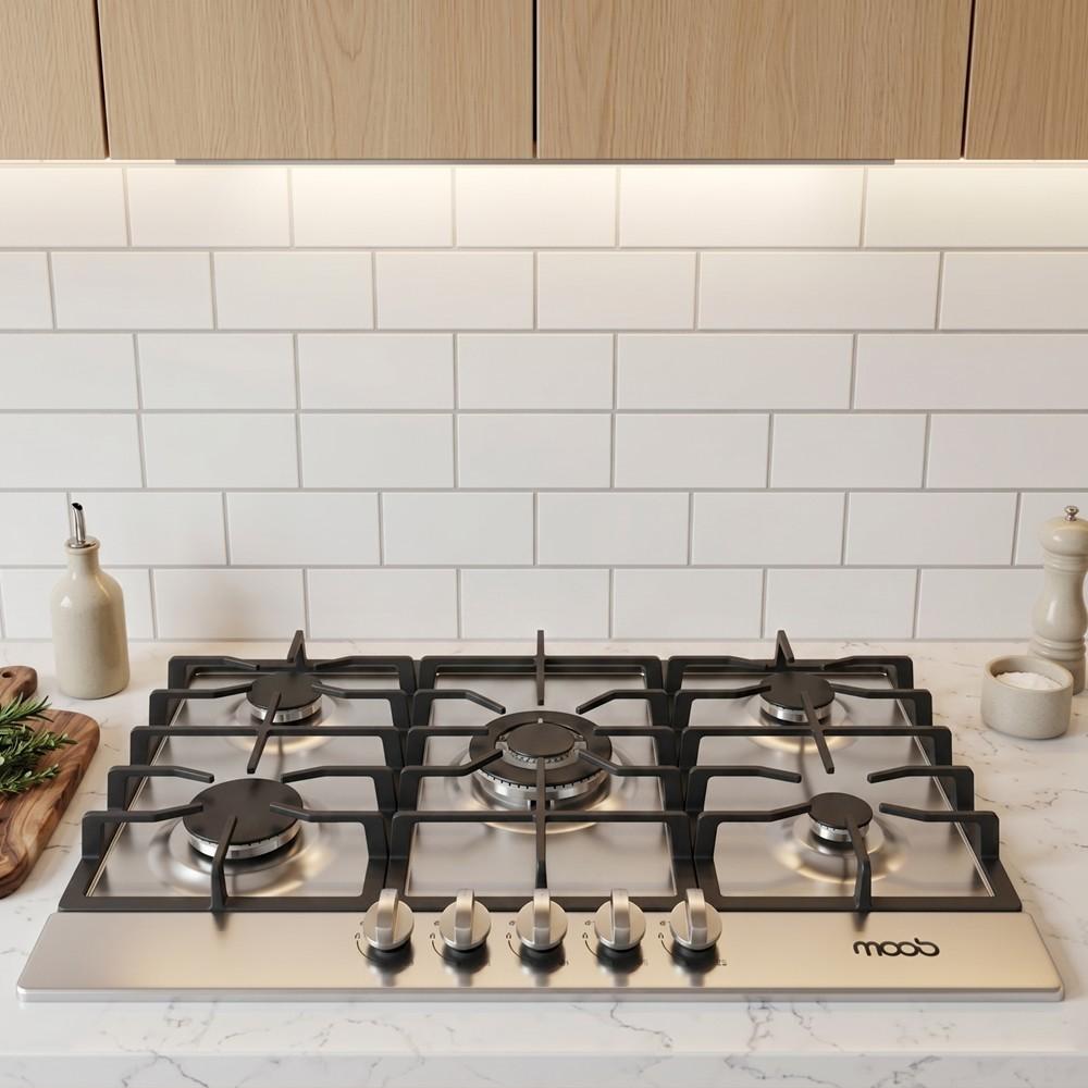 Cooktop Moob Aço Inox 5 Bocas Ferro Fundido -  Bivolt